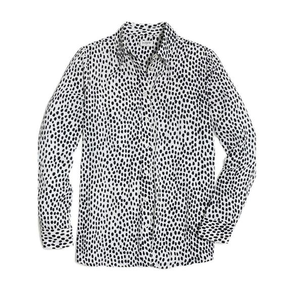 J Crew Black White Print Button Blouse Long Sleeve Work L6752 Minimalist XXS - Picture 11 of 11
